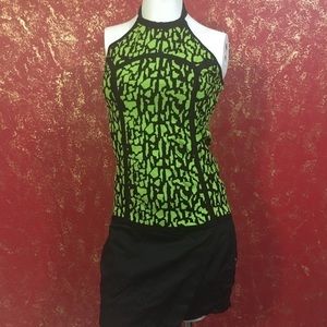 Carmen Marc Valvo Green Black Halter Top Small